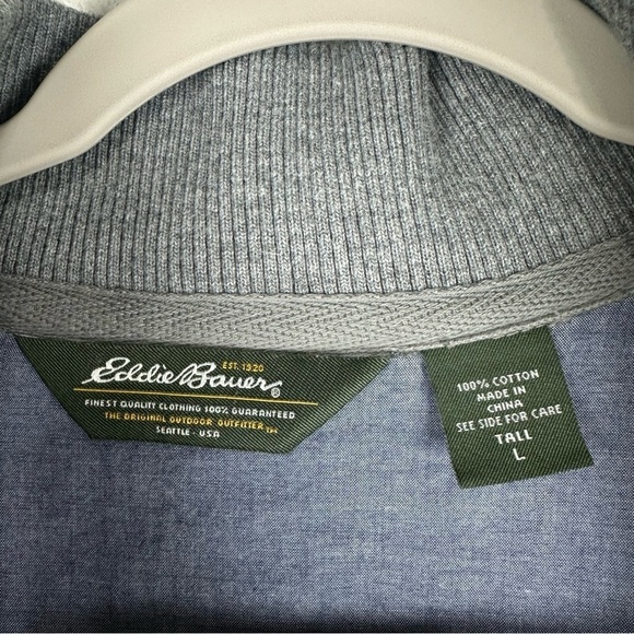 Eddie Bauer Men’s Gray 3 Button 100% Cotton Pullover Sweater Size Large Tall - Picture 4 of 5